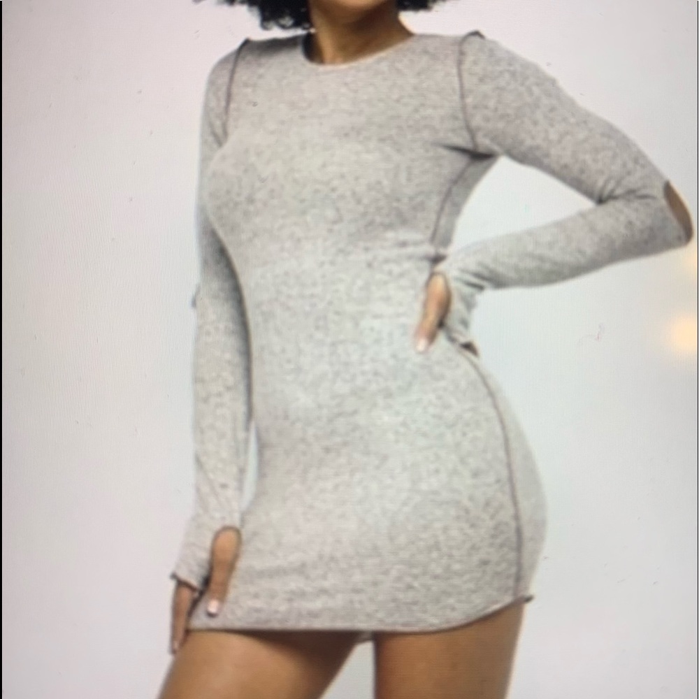 Hacci brushed bodycon seam detailed thumb dress